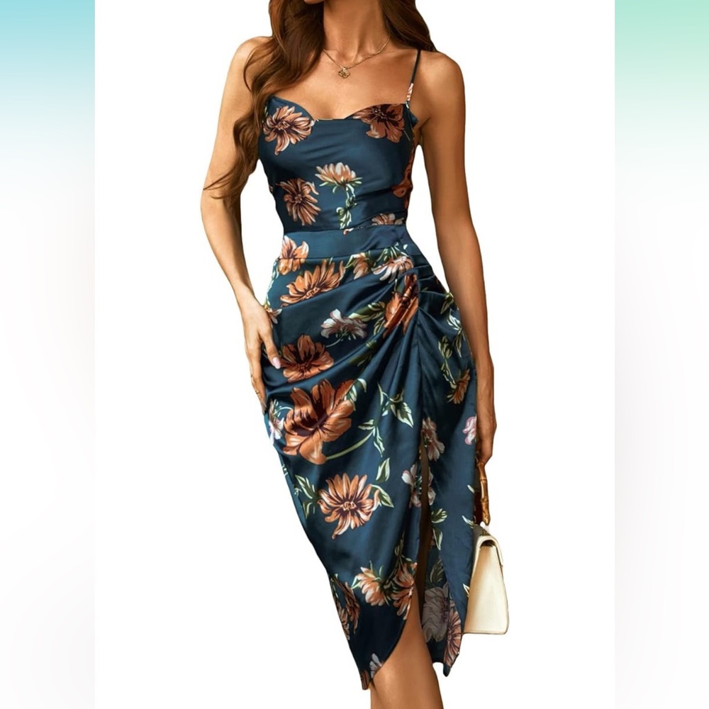 Floral Satin Dress with slit